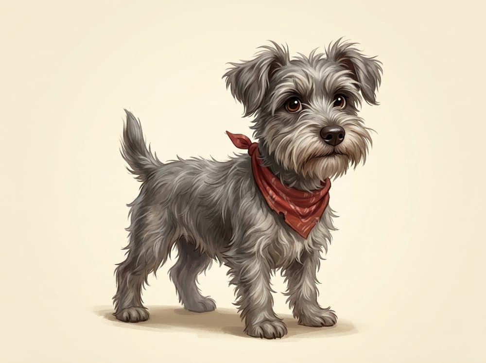 Dog design option 1: scruffy grey terrier with a red bandana
