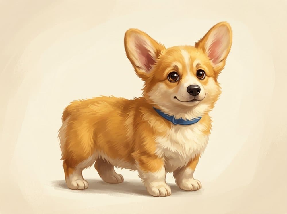 Dog design option 2: fluffy golden corgi-like pup